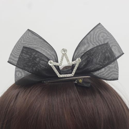 Small Black Orgenza Ribbon Layered Bow Hair Clips -2Pcs