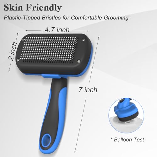 Swihauk Self Cleaning Slicker Brush for Dogs & Cats, Skin Friendly Grooming Cat Brush, Dog Brush for Shedding, Deshedding Brush, Hair Brush Puppy Brush for Haired Dogs, Pet Supplies Accessories, Blue