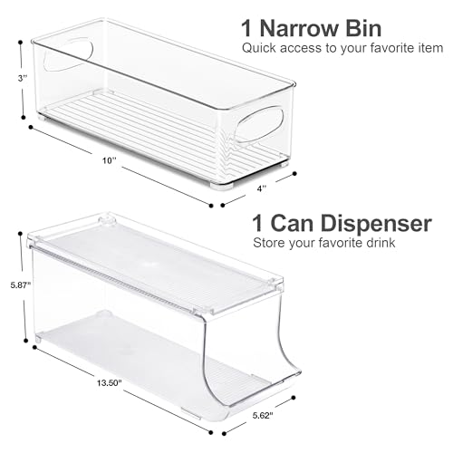 Sorbus Drink Organizer Set - One Lidded Can Organizer + One Bottle Organizer - Kitchen Fridge Bins for Cans, Bottles, & Condiments Organization - Plastic Food Storage Drink Dispensers (Set of 2)