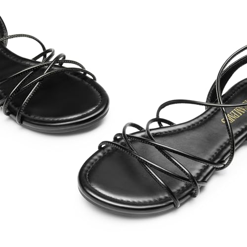 DREAM PAIRS Women's Flat Sandals Strappy Comfortable Dressy Summer Lace-Up Gladiator Sandals,Size 6,BLACK,SDFS2408W
