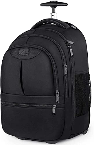 MATEIN Rolling Travel Backpack, Sturdy 17 inch Laptop Backpack with Wheels for Women Men, 40L Large Wheeled Backpack Carry on Luggage Water Resistant Roller Computer Bag for Nurse Teacher Work, Black