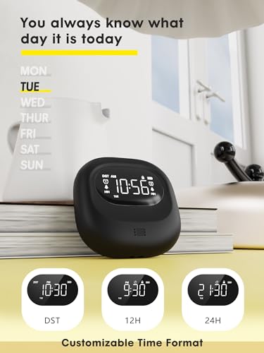 ROCAM Loud Dual Alarm Clock with Bed Shaker, Vibrating Alarm Clock for Heavy Sleepers Adults/Kids/Teens/Deaf, Rechargeable Battery Operated, Travel Digital Clock for Bedrooms, DST, Weekday/Weekend