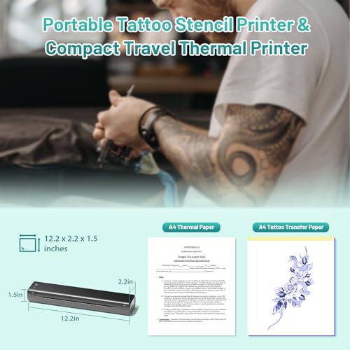 Ponek Tattoo Stencil Printer, M08F Tattoo Printer Bluetooth for Phone & PC, Stencil Printer for Tattooing, Tattoo Thermal Printer, Wireless Tattoo Machine Kit with 10pcs A4 Transfer Paper