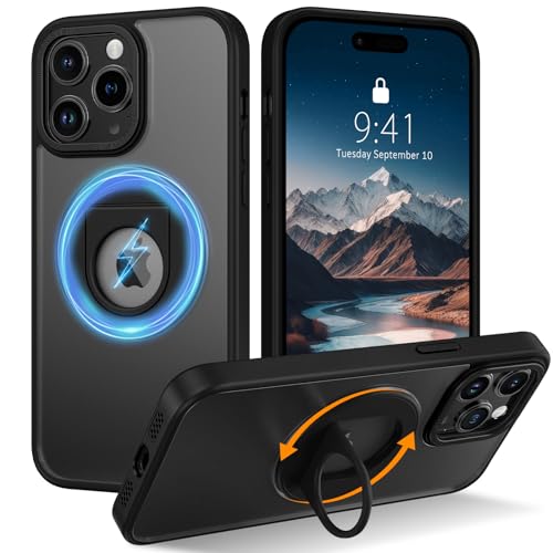 SupVict for Magnetic iPhone 11 Pro Max Case, iPhone 11 Pro Max Phone Case [Compatible with MagSafe] Rotatable Ring Holder Kickstand Shockproof Women Men Girl Boy Drop Protective 11ProMax Cover, Black