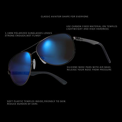 ZENOTTIC Polarized Aviator Sunglasses for Men Carbon Fiber Temple Pilot Sun Glasses with Mirrored Lens UV Protection