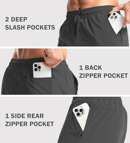 Aolesy Men's Workout Running Shorts 7 Inch Gym Athletic Shorts for Men Quick Dry Lightweight Sport Shorts with Zipper Pockets Black