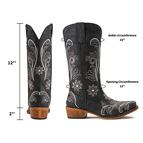 IUV Cowboy Boots For Women Mid Calf Western Boots Cowgirl Pull-On Tabs Pointy Toe Boot