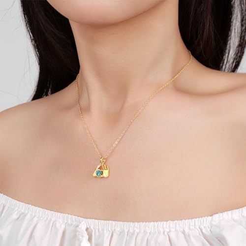 O.SECERT Birthstone Necklace for Women,18K Gold Heart Pendant Necklace Dainty Hand Heart Birthstone Necklace February Heart Birthstone Necklaces Jewelry for Women Trendy