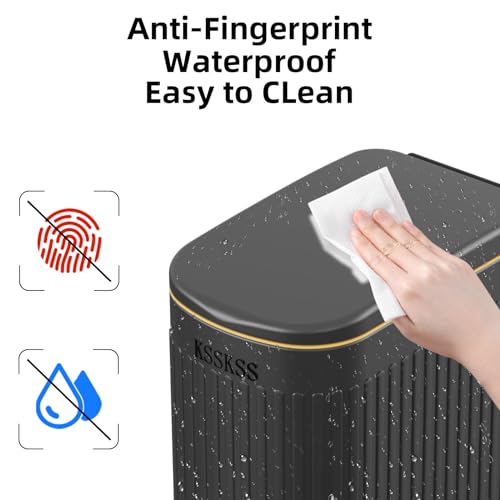 KSSKSS 2.6 Gallon Slim Bathroom Trash Can with Soft Close Lid, 10L Stainless Steel Garbage Can with Removable Liner Bucket, for Narrow Spaces, Bathroom, Bedroom (Matt Black)