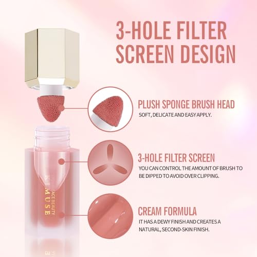 KIMUSE Liquid Blush, Soft Cream Blush Face Blush, Liquid Blush for Cheeks, Long-Wearing Pigmented Blush, Waterproof, Smudge Proof, Dewy Finish