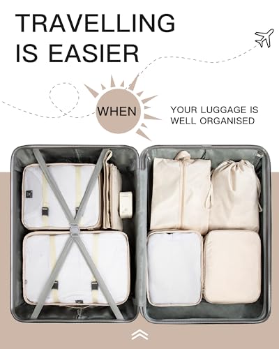 TRAILKICKER 9 Set Packing Cubes for Carry on Suitcase Travel Organizer Bags for Luggage Suitcase Organizer Bags Packing Cube Set for Packing Women Men (Beige)