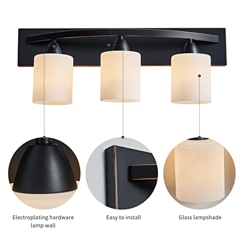 ANJIADENGSHI Bathroom Vanity Light, Modern Black Bathroom Light Fixtures Over Mirror, Wall Sconce Light with with White Glass Shade, 2-Light Bathroom Wall Lamp