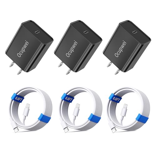 for iPhone 14 13 12 11 Charger Fast Charging [MFi Certified], 3-Pack 20W PD USB C Wall Charger Block with 6.6ft USB C to Lightning Cable Compatible with iPhone 14 Pro Max/Pro/Plus/Mini/iPad & More