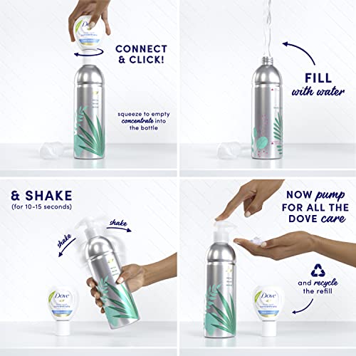 Dove Body Wash Aluminum Reusable Bottle and Concentrate Refill (2x) Starter Kit for Instantly Soft Skin Cucumber for skin care and Lasting Nourishment 4oz (makes 16oz)