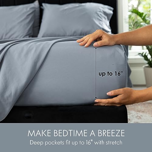 Twin Size Sheet Set Deep Pocket- 4 Piece Ultra Soft Machine Washable Luxury Bed Sheet Set - Shrinkage & Fade Resistant Embroidered Bedding Sheet (Twin, Steel Blue)