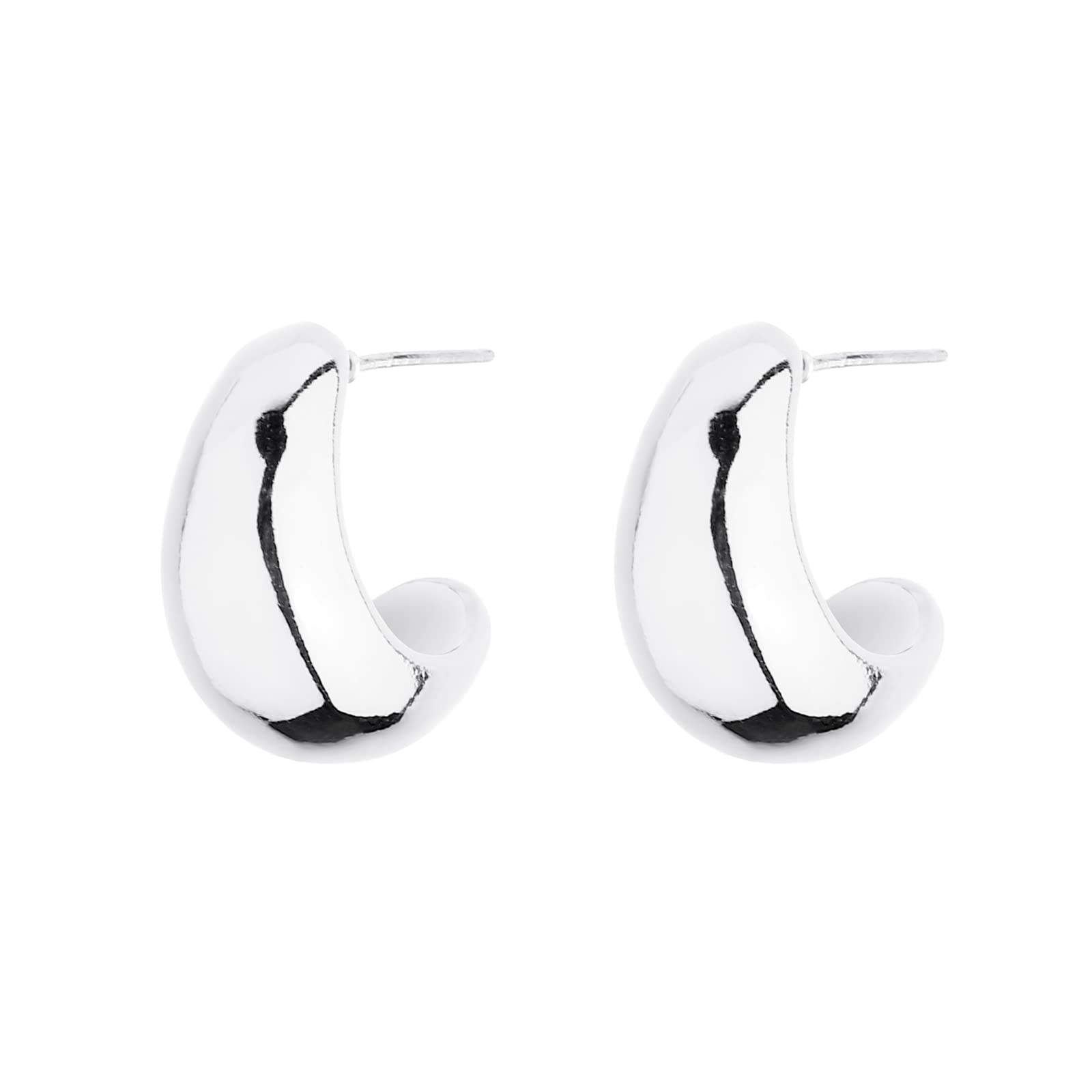 Wgoud Chunky Huggie Hoop Earring for Men Women 14K Gold Hypoallergenic, Thick Twist Earring (6 Prs Chunky Silver)