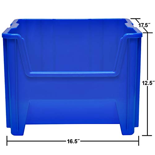 Akro-Mils 13018 Stak-N-Store Heavy Duty Stackable Open Front Plastic Storage Container Bin, (17-1/2-Inch x 16-1/2-Inch x 12-1/2-Inch), Blue, (2-Pack)