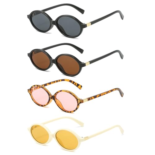 LJCZKA Retro Oval Sunglasses Women Men 90s Vintage Small Oval Shades Trendy Unisex Oval Shaped Hippie Sun Glasses (BlackBlack)