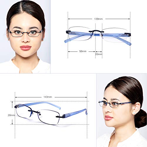 FEIVSN 3-Pack Rimless Reading Glasses For Women, Lightweight Spring Hinge Readers, Classic Elegant Artistic Eyeglasses UV 400 (Red 4.0 Etc)