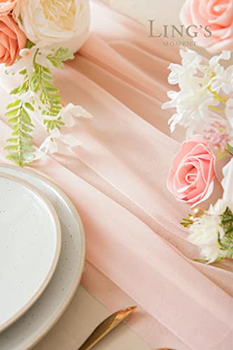 Ling's Moment 6-Pack 10ft Blush Pink Sheer Chiffon-Like Table Runner with Silver Sparkle Table Decor for Wedding Rustic Boho Shower Party(Blush, Set of 6)