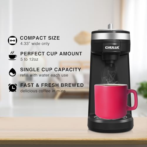 CHULUX Single Serve Coffee Maker for K Capsule and Ground Coffee, Single Cup Coffee Machine, Black