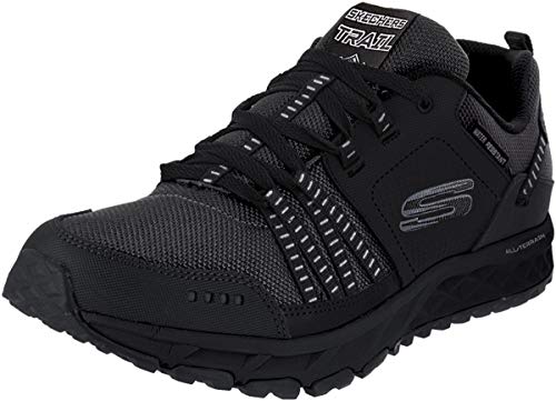 Skechers Men's Escape Plan Trainers, Black Leather Mesh Trim, 13