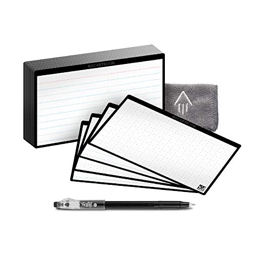 Rocketbook Cloud Cards - Eco-Friendly Reusable Index Note Cards With 1 Pilot FriXion ColorStick Pen & 1 Microfiber Cloth Included - Single Set of 40 (3" x 5")