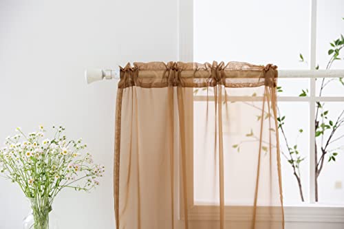 bestselected Window Brown Sheer Curtains, W42 x L36 Inches Each 2 Panels Sheer Curtain Basic Rod Pocket Panel for Bedroom Children Living Room Yard Kitchen (W42 x L36, Brown)