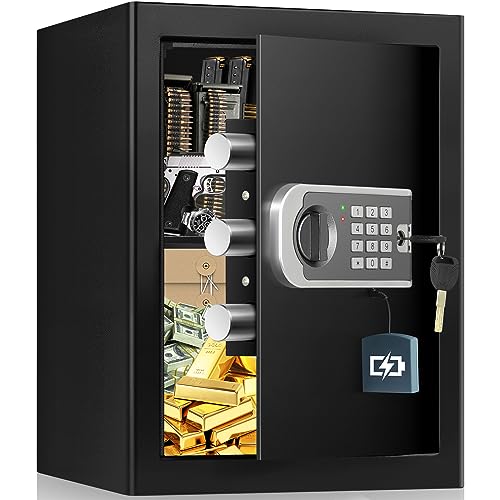 1.0 Cuft Small Security Digital Home Safe Box, Electronic Money Safe Box With Programmable Keypad, Removable Shelf, Combination Lock Fireproof Safes For Cash Jewelry Document Firearm Medicines