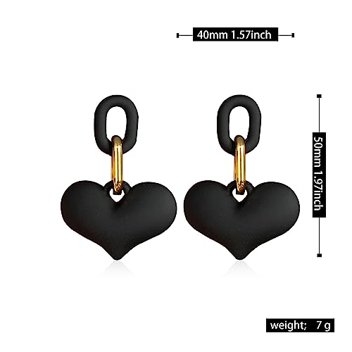 Chanaiqw Big Heart Earrings Dangling Heart Drop Earrings for Women Love Heart Dangle Earrings Valentine's Day Mother's Day Gift (Blackish Green)