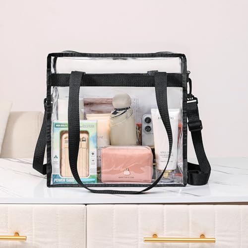 BAGAIL Clear bags Stadium Approved Clear Tote Bag with Zipper Closure Crossbody Messenger Shoulder Bag with Adjustable Strap(Retro Wave)