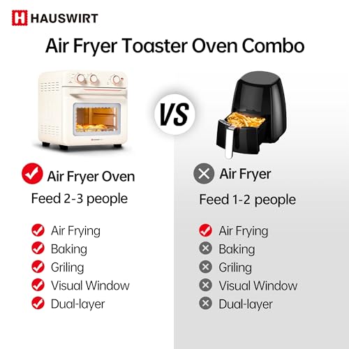 HAUSWIRT Air Fryer Toaster Oven Combo K3, Retro Convection Oven Countertop,19QT 4-slices or 10" Pizza, Bake Toast Broil Air Fry, 1250W Rapid Heating, 140°F - 450°F, Non-Stick, White