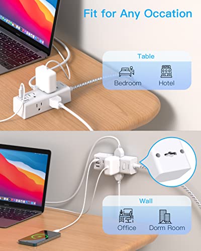 Power Strip Surge Protector - 6 Widely Outlets with 3 USB Ports(1 USB C), 3 Sided Outlet Extender, Flat Plug Extension Cord, Wall Mount Small Power Strip for Home Office Travel College Dorm Room