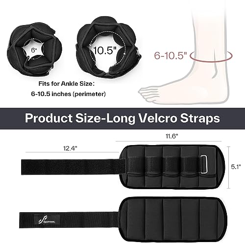 Sportneer Adjustable Ankle Wrist Weights for Men Women Kids, Adjustable Leg & Cuff Weight Straps for Fitness, Walking, Running, Aerobics, Yoga, Gym | 2 lbs for Each Ankle, 1 Pair total weight 4 lbs