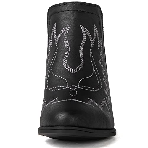GLOBALWIN Women's Metallic Silver Cowboy Boots Western Style Short Pull On Ankle Cowgirl Boots For Women Low Heel Size 6M
