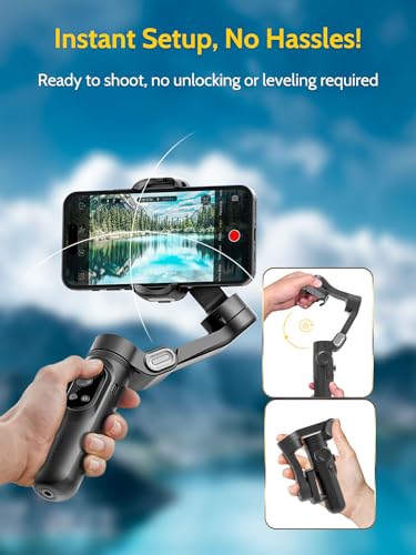 AOCHUAN Gimbal Stabilizer for Smartphone, Gimbal w/Wireless Charging iPhone Gimbal for iPhone 15 Pro Max/Android Foldable 3-Axis Handheld Phone Gimbal for Video Recording Face Tracking-Smart X Pro