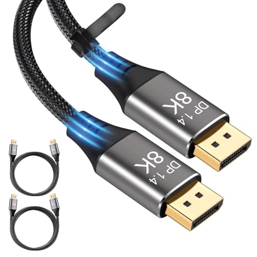 CABLEDECONN 8K Displayport 1.4 Cable 3ft/2pcs, 8K@120Hz 4K@240Hz, 32.4Gbps DP to DP Cable, Braided Display Port Cord HDCP 2.2, DSC1.2, 3D, eARC, Connecting Computer, HDTVs, Monitors, Graphics, PC