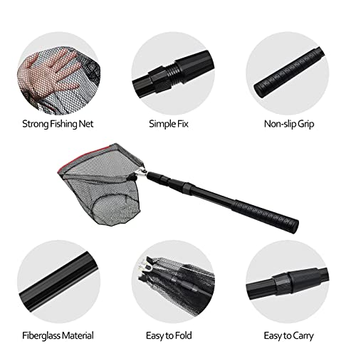 SAN LIKE 2pack Fishing Net Fish Landing Nets Ice Fishing Collapsible Telescopic Sturdy Pole Handle for Saltwater Freshwater Extending to 51inches (51inch-2pack)