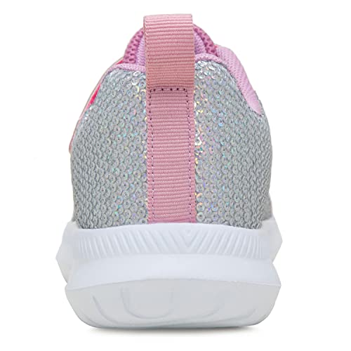 Toandon Girls Kids Sneakers Glitter Shoes Breathable Lightweight Elastic Band Athletic Running Walking Sparkle Glimmer Fashion Outdoor Child Strap White Size 1