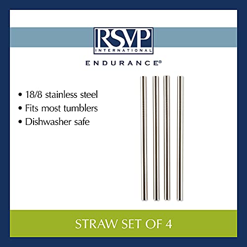 RSVP International Endurance Reusable Straws, Set of 4 - Stainless Steel, 5" | Fits Most Tumblers | Reusable | Scratch & Rust Resistance | Unbendable & Unbreakable | Dishwasher safe