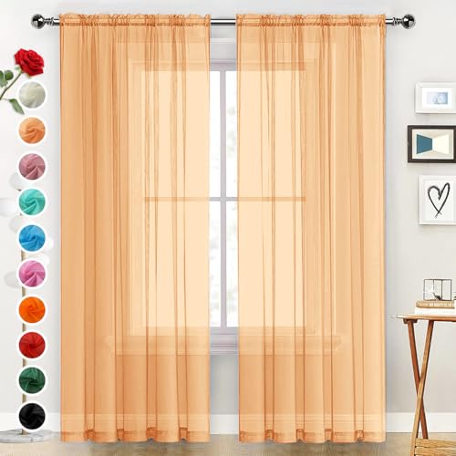 SpaceDresser Basic Rod Pocket Sheer Voile Window Curtain Panels Red 1 Pair 2 Panels 52 Width 84 Inch Long for Kitchen Bedroom Children Living Room Yard(Red,52 W x 84 L)