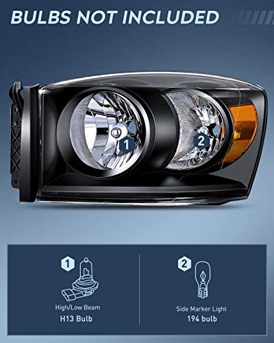 Nilight 2007 2008 2009 Dodge Ram Headlight Assembly 2 Pack Compatible with 2006-2008 Dodge Ram 1500 2006-2009 Dodge Ram 2500 3500 Headlamp Replacement Driver and Passenger Side