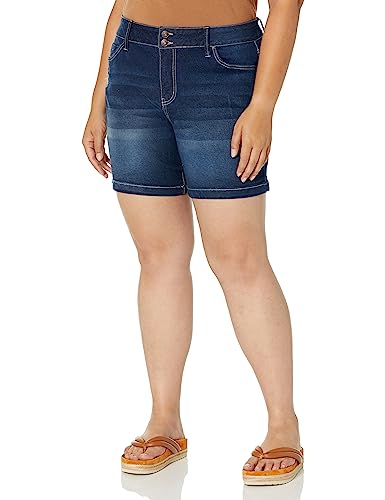 Women's High Rise Plus Size Essential 2-Button Side Slit Hem Shorts, Light Blue Rips, 14W
