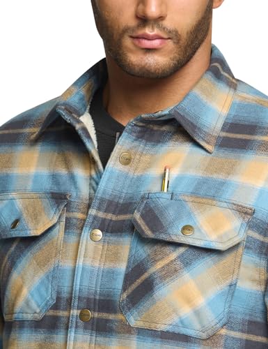 CQR Men's Plaid Flannel Shirt Jacket, Long Sleeve Soft Warm Wool/Sherpa Lined Jacket, Outdoor Button Up/Zip-Front Jacket, Stealth Amazon Grey, Small
