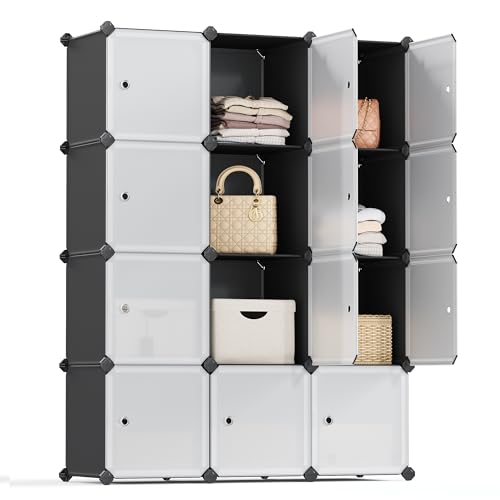 SONGMICS Cube Storage Organizer, Set of 9 Plastic Cubes, Closet Storage Shelves, DIY Plastic Closet Cabinet, Modular Bookcase, Shelving with Doors for Bedroom, Living Room, Black and White ULPC116HS