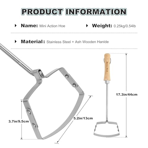 Berry&Bird Swoe Garden Hoe, 61.8'' Stainless Steel Long Handled 3 Edge Hoe with Wooden Hand, Mini Angled/Warren Hoe, Soil Cultivator Weeding Tool for Grass Flower Backyard
