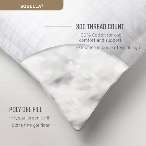Sobel Westex Sobella Bed Pillow for Sleeping | Side Sleeper Pillow for Adults | 300TC, 100% Cotton Case | Soft, Machine Washable Hotel Quality Pillow | Standard Pillow 20 X 26