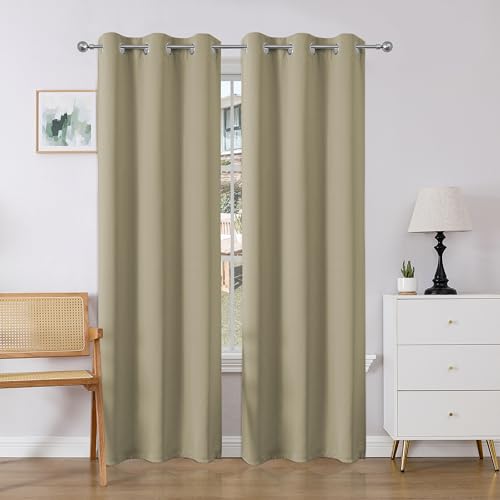 Joydeco Blackout Curtains 95 Inch Length 2 Panels Set, Thermal Insulated 95 Long Curtains& Drapes 2 Burg, Room Darkening Grommet Curtains for Living Room Bedroom Window (Greyish White, W52 x L95 Inch)