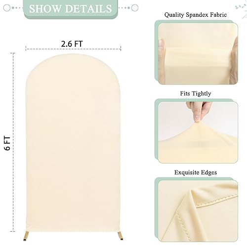 OMKSIH Spandex Fitted Wedding Arch Cover Beige Arch Cover 6FT Chiara Cover Spandex Backdrop Arch Cover Round Top Backdrop Spandex Arch Cover Backdrop Fabric for Balloon Birthday Party Decorations