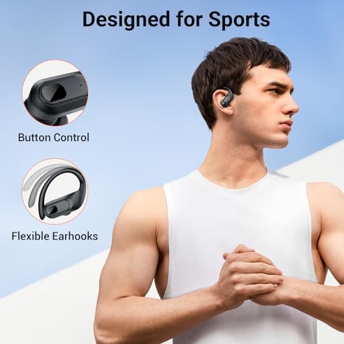 occiam Wireless Bluetooth Earbuds Sport Ear Buds Workout Headphones 96H Playback in-Ear Earphones with Earhooks Buit-in Mic Button Control Bass Stereo Headset for Gym Exercise Running Black